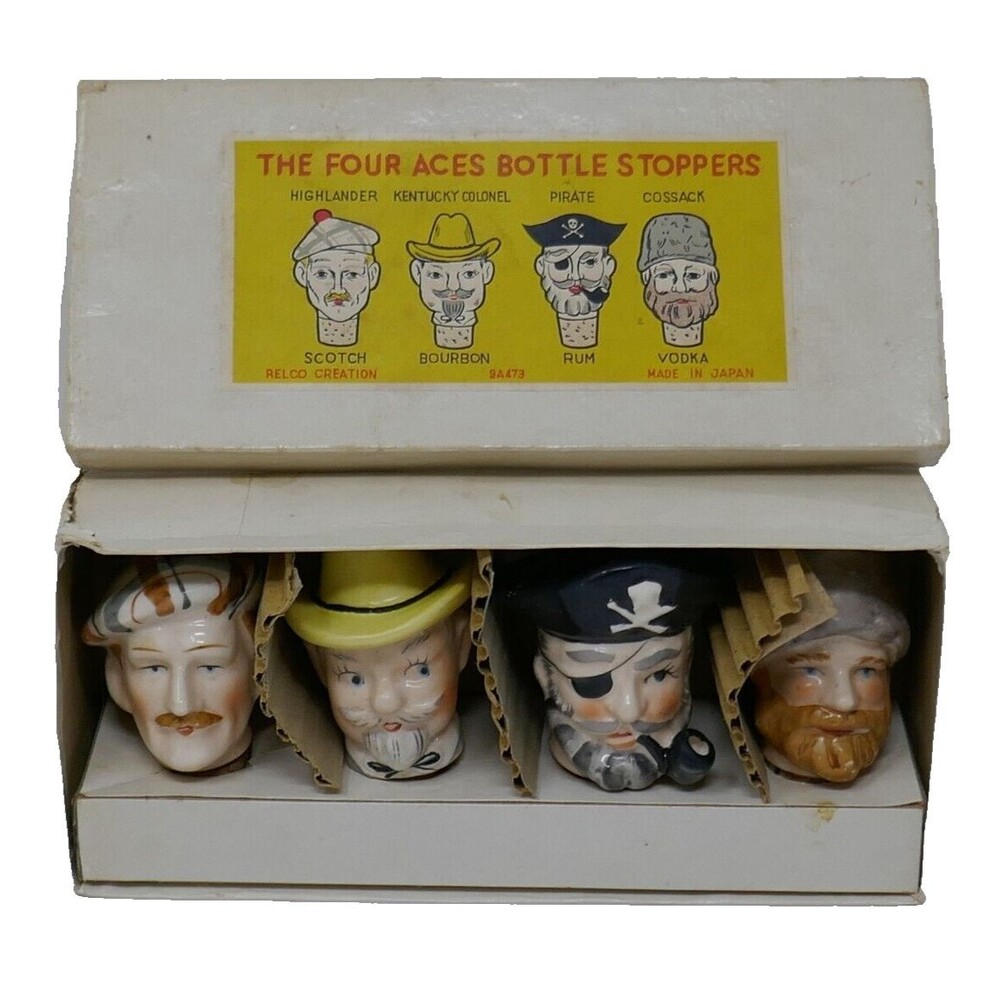 Relco Creation The Four Face Aces Bottle Stoppers Made in Japan